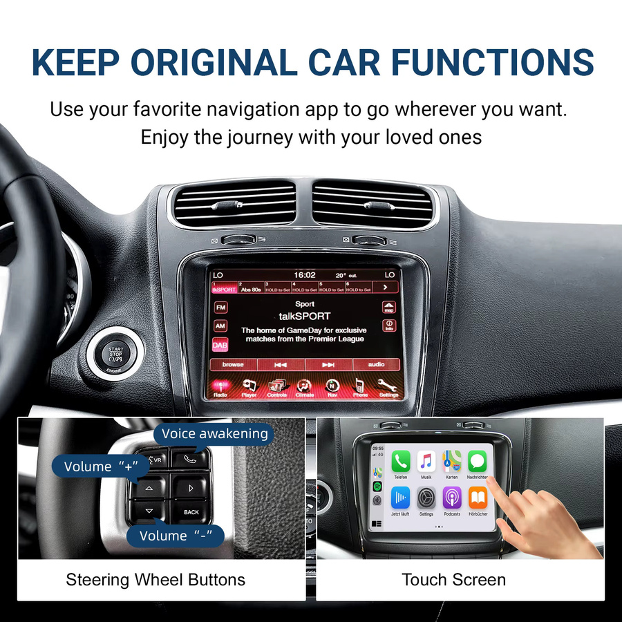 LEXXSON CarPlay und Android Auto Retrofit Kit Decoder-Box für Fiat Freemont 2013–2018, Schwarz - Bild 6