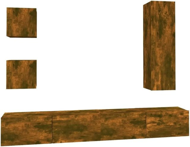 vidaXL 5-teiliges TV-Schrank-Set aus Holzwerkstoff in Räuchereiche, Braun, Wandmontage - Bild 1