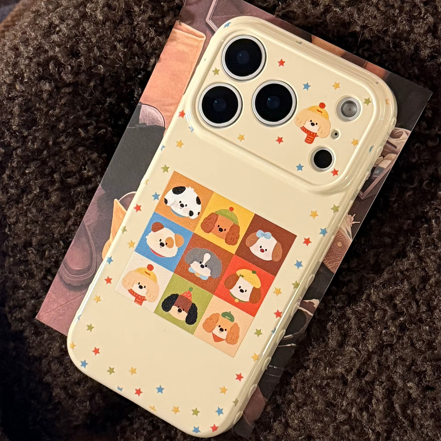 Stoßfeste Handyhülle mit Koreanischem Cartoon-Welpe und bunten Sternen Graffiti für Apple iPhone 12 bis iPhone 17 Pro Max, Mehrfarbig - Bild 3