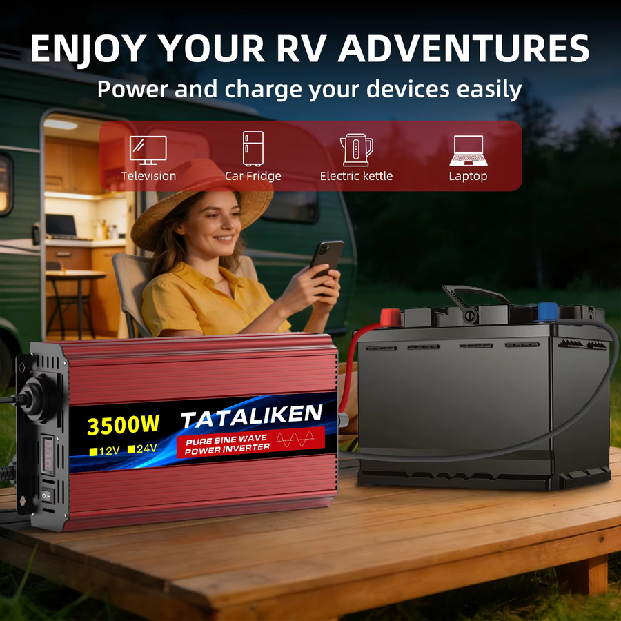 TATALIKEN Reiner Sinus-Wechselrichter 1600W-4000W 12V auf 220V Aufwärtswandler mit doppelten AC-Steckdosen in Rot - Bild 4