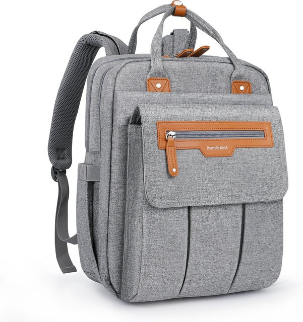Pomelo Best Wickeltasche als Rucksack in Grau mit Wickelunterlage und Kinderwagengurten - Bild 1