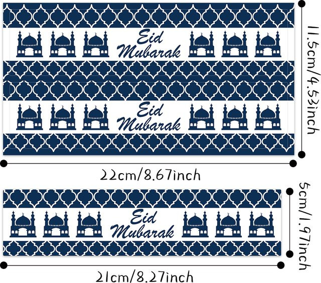 20 Stück Eid Mubarak Wasserflaschen-Aufkleber in Blau, selbstklebende Etiketten für islamische Partydekoration und Geschenke - Bild 1
