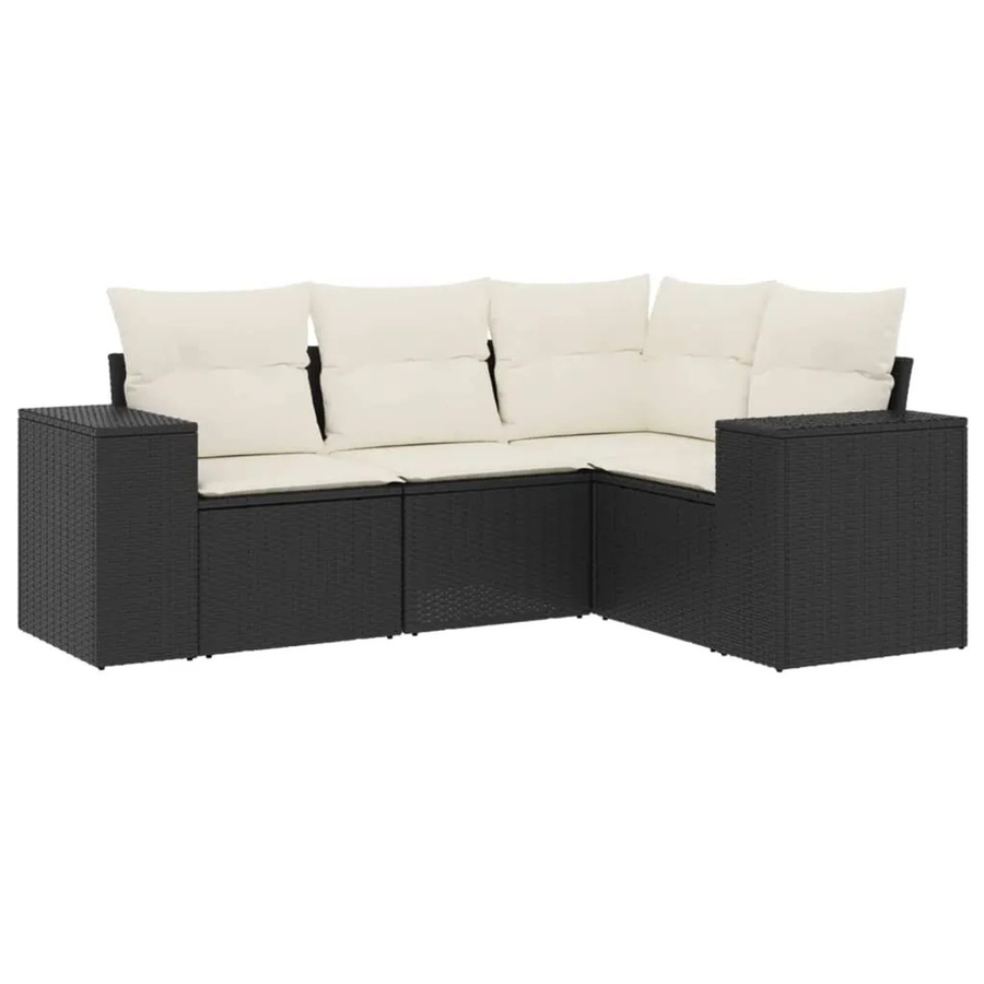 vidaXL 4-tlg Garten-Sofagarnitur in L-Form aus schwarzem Poly-Rattan mit cremeweißen Kissen und Stauraum - Bild 2
