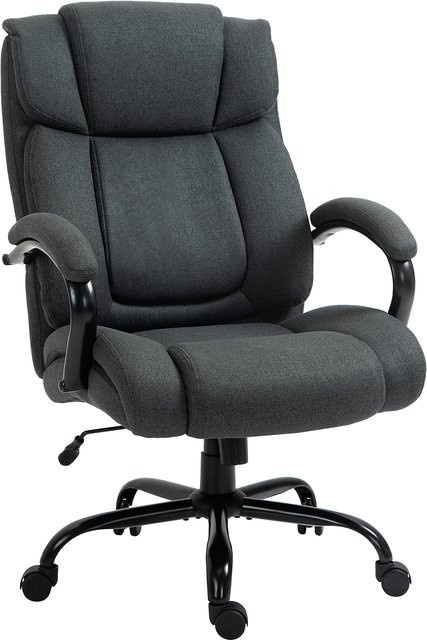 Vinsetto Ergonomischer Bürostuhl in Dunkelgrau mit Leinenoptik, gepolsterter Chefsessel mit Armlehnen, Wippfunktion und Höhenverstellung, belastbar bis 220 kg - Bild 1