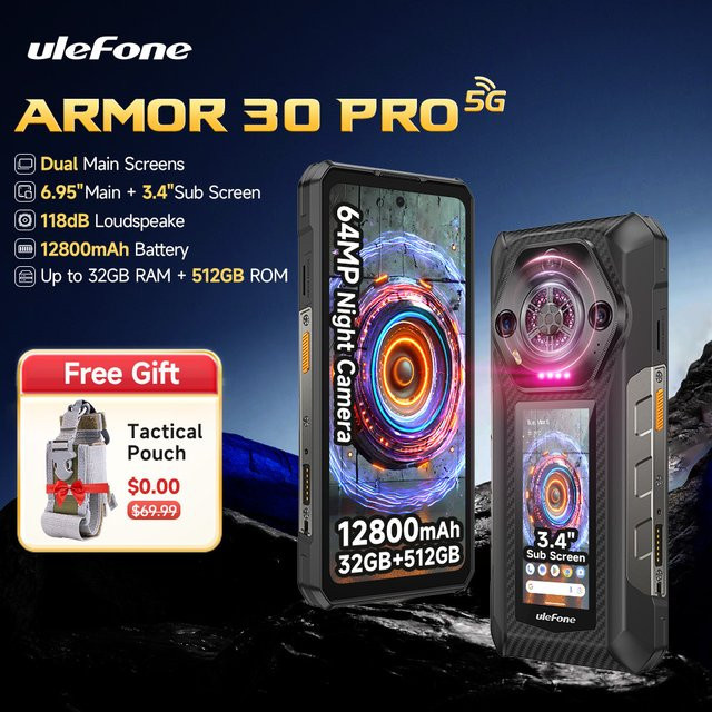 Ulefone Armor 30 Pro 5G Robustes Android-Smartphone in Schwarz mit 6,95 Zoll Display, 512 GB ROM, 12800 mAh Akku, 64 MP Nachtkamera und NFC - Bild 1