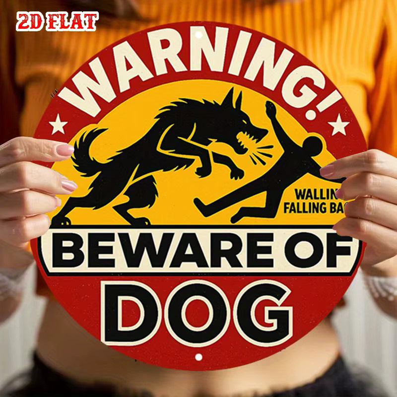 Potdemiel Rundes Aluminium-Warnschild Vorsicht Hundeangriff als rustikale Metall-Wanddekoration Durchmesser: 20 cm - Bild 6