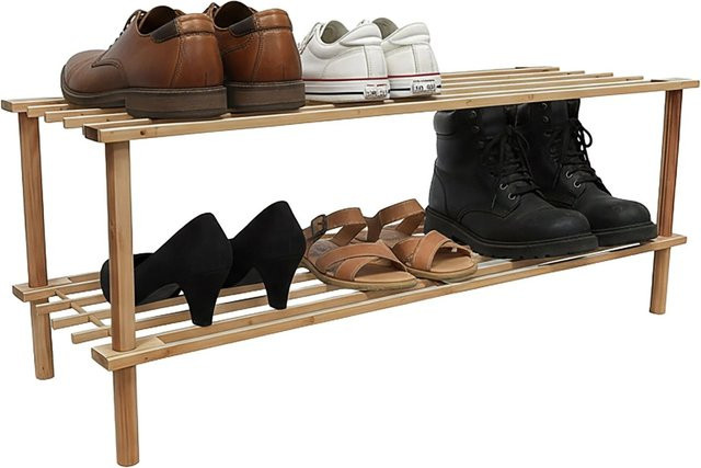 Relaxdays Schuhregal aus Bambus in Natur/Braun mit 2 Ebenen, B/T/H: 30 x 26 x 74 cm - Bild 1