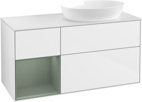 V&B Waschtischunterschrank Finion mit Wandbeleuchtung in Eiche Natur und Weiß lackiert, Breite: 120 cm - Bild 1