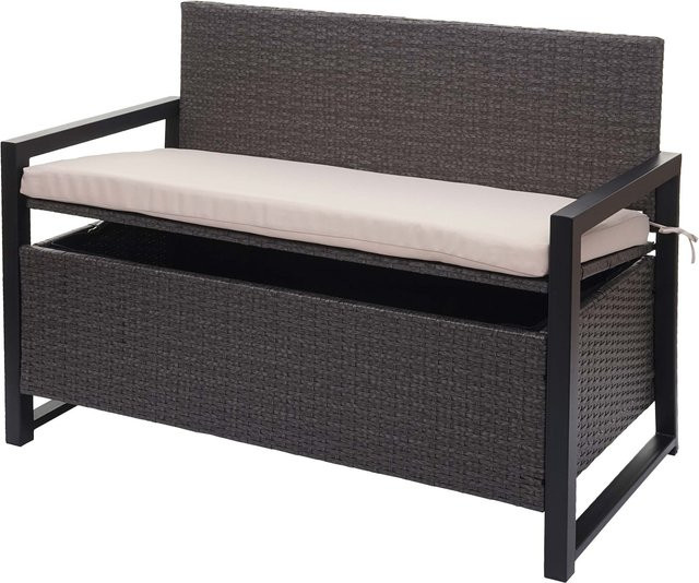 MCW Poly-Rattan 2er Sitzbank F39 Truhenbank mit Staufach und Sitzkissen, Grau, Kissen Beige, B/T/H: 160 x 57 x 87 cm - Bild 1