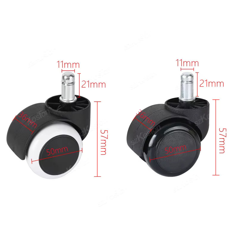 Ouliluye 5er Set Universal Bürostuhl Rollen mit Bremse, 2 Zoll Heavy Duty Lenkrollen aus Gummi und Kunststoff, Schwarz oder Weiß - Bild 5