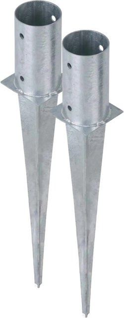 HOLLMAX 2er Set Einschlaghülse Bodenhülse Rund Silber Verzinkt Durchmesser: 81 mm für gefräste und teilgefräste Pfosten - Bild 1