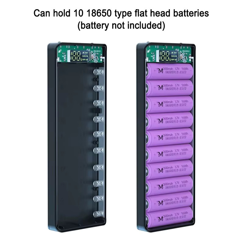 XMSJ Powerbank Batteriehalterung für 8 bis 10 Stück 18650 Akkus mit Dual USB und Typ C Anschluss in Schwarz - Bild 3