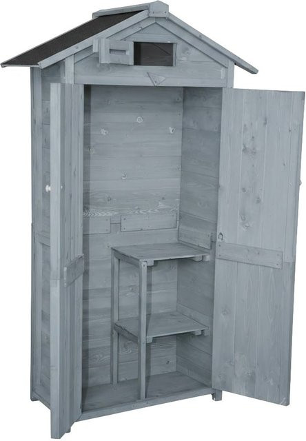 Prestige Home Living Outdoor Werkzeugschrank aus Holz in Grau mit Fenster, B/T/H: 88 x 45,5 x 168 cm - Bild 1