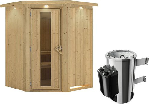 Karibu Sauna Wolmar aus Fichtenholz in Beige für 3 Personen inklusive 3,6 kW Saunaofen mit integrierter Steuerung, B/T/H: 202 x 165 x 165 cm - Bild 1