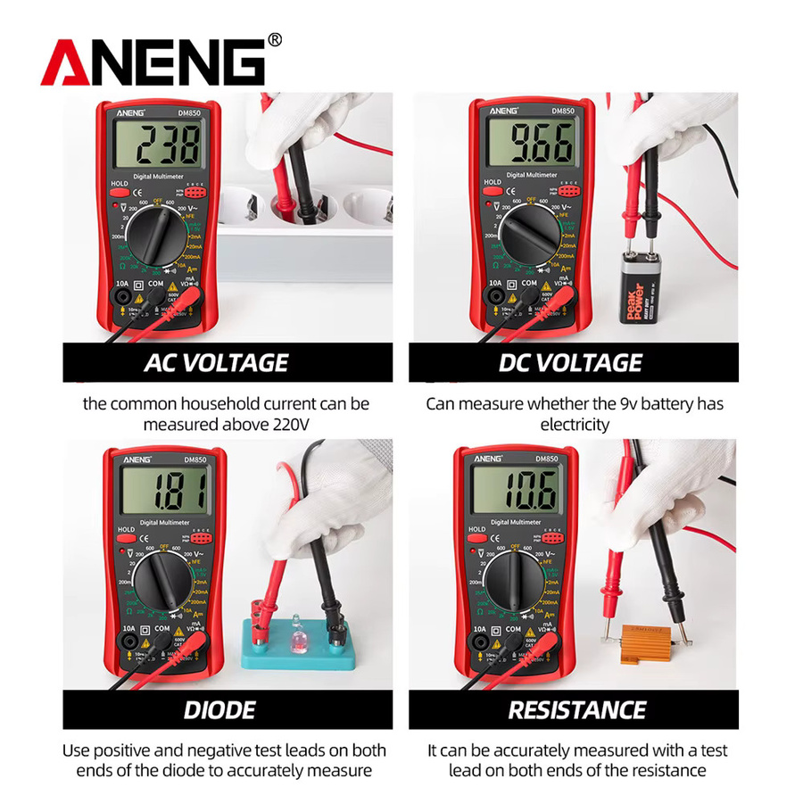 ANENG Digitales Multimeter mit Batterietester-Set, roter AC/DC Spannungsprüfer und Amperemeter zur Messung von Spannung und Strom - Bild 3