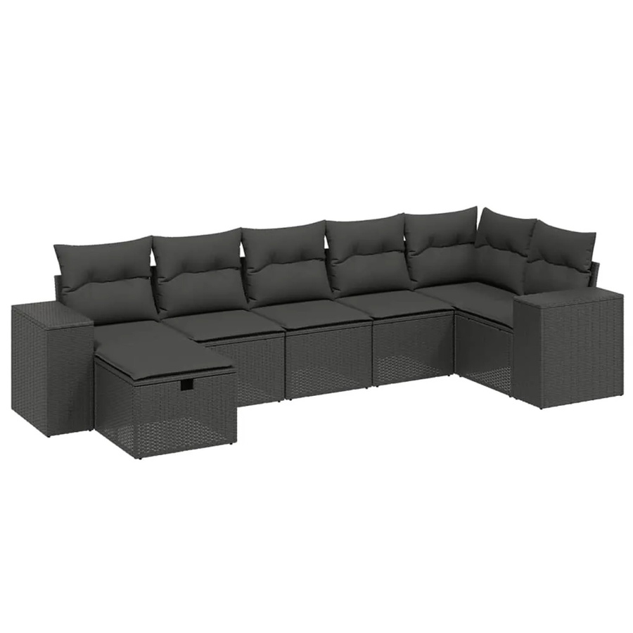 vidaXL 7-tlg Garten-Sofagarnitur aus Poly-Rattan mit Kissen in Schwarz - Bild 2