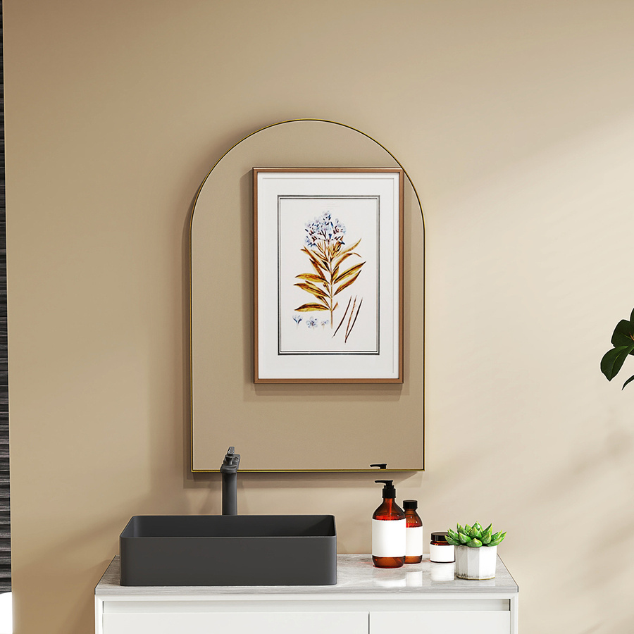 HOMCOM Gewölbter Wandspiegel in Gold mit Aluminiumlegierungsrahmen, HD-Definition, B/H: 60 x 90 cm - Bild 1