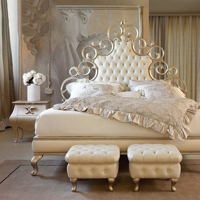 DUTRIEUX Luxus Plattform Bett in Weiß mit Kopfteil aus Metall für das Schlafzimmer oder Kinderzimmer, B/T/H: 150 x 200 cm - Bild 1