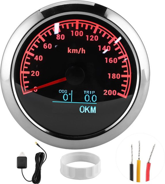 DIYelecs GPS Multifunktionsinstrument mit Kilometerzähler und Richtungsanzeige für Motorrad, Boot und Auto, Schwarz, 85mm - Bild 1