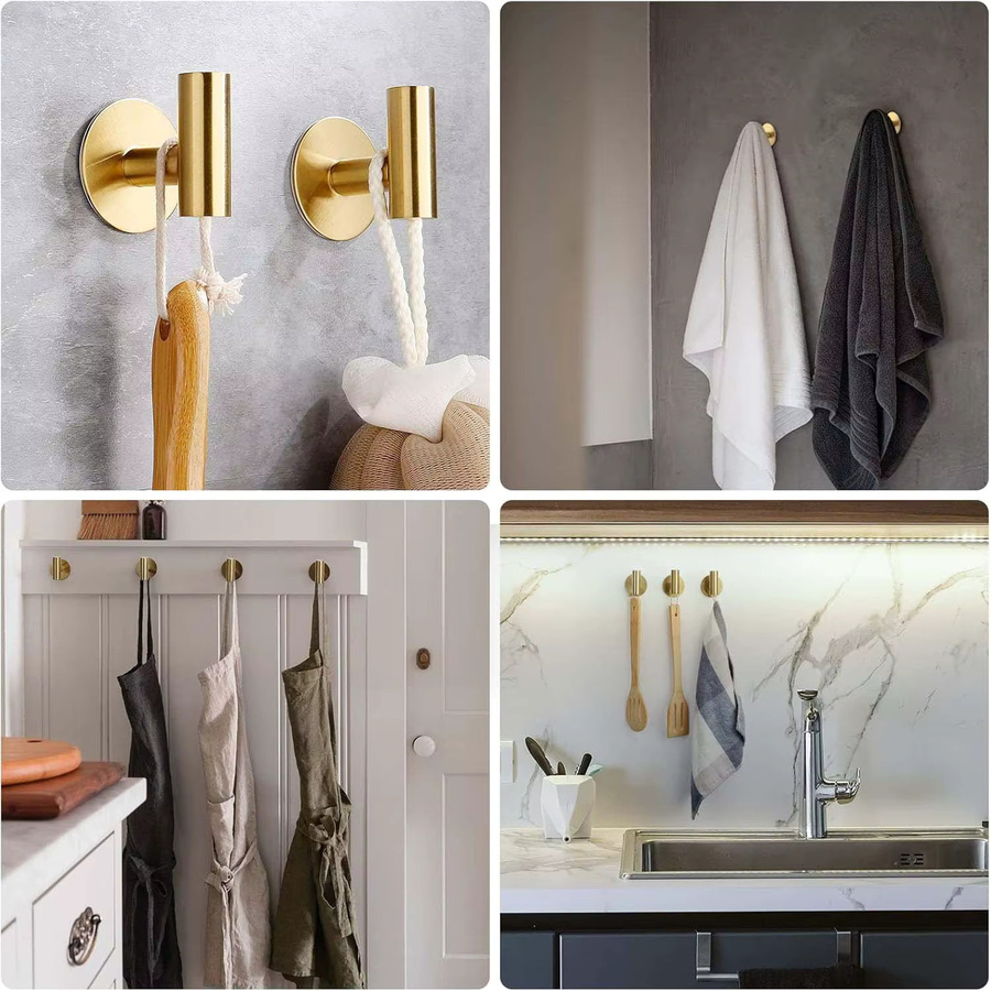 SeniVrythwel Klebehaken aus Edelstahl für Badezimmer als Handtuchhaken und Kleiderhaken, Gold - Bild 2