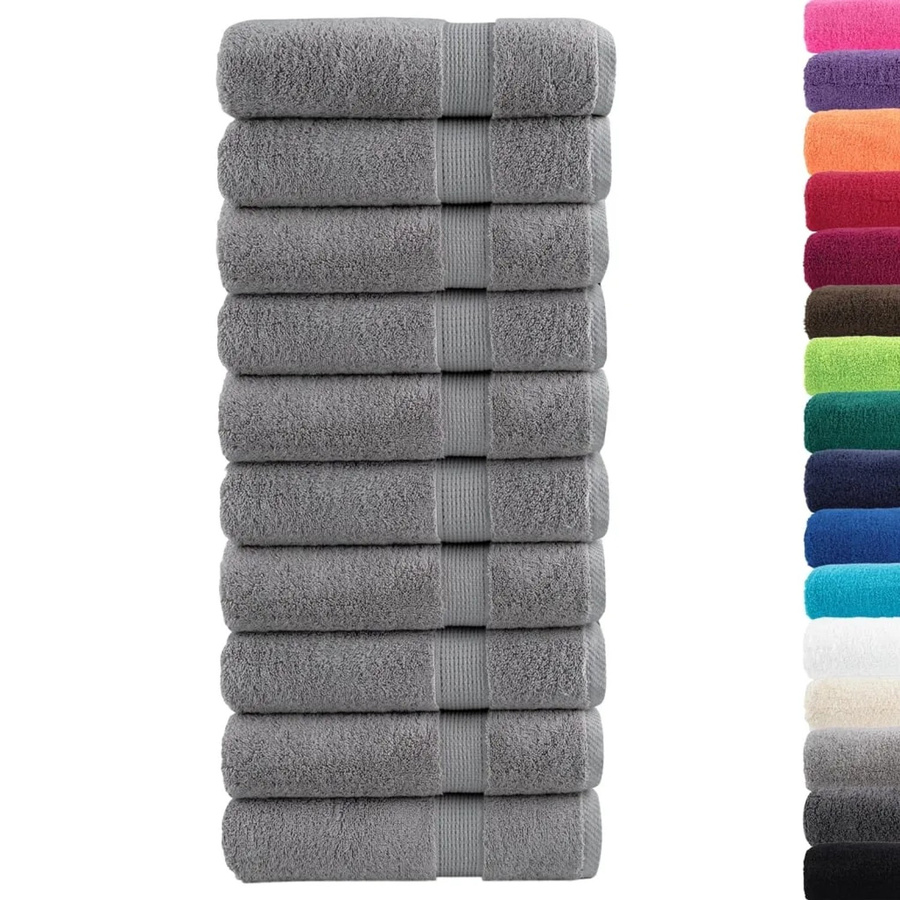 vidaXL Premium-Duschtücher SOLUND, 10er Set, Grau, Baumwolle, 70 x 140 cm, 600 g/m² - Bild 2