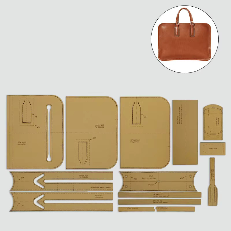 YOMDID 14-teiliges Lederwerkzeug-Set mit Kraftpapier-Vorlagen für die DIY-Herstellung von Handtaschen und Aktentaschen in Braun - Bild 2