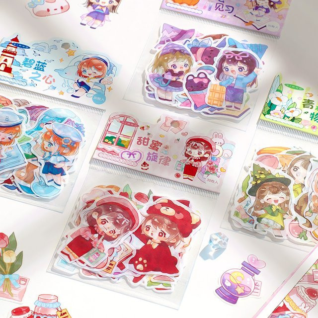 30-teiliges Kawaii-Cartoon-Mädchen Aufkleber Set in Multicolour für dein Notizbuch - Bild 1