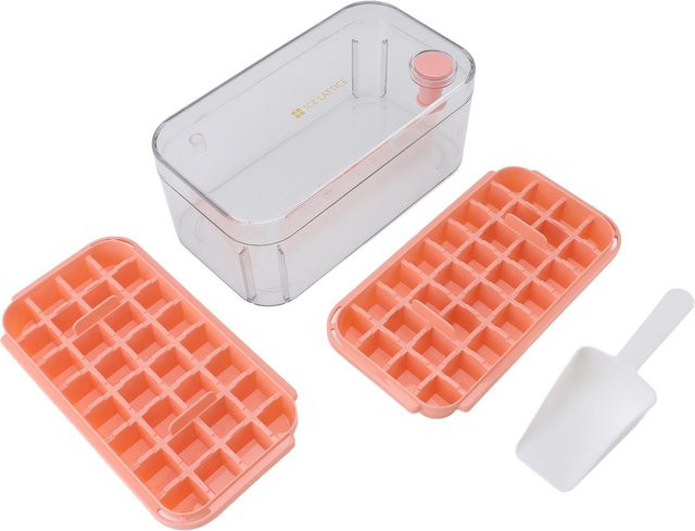 Eiswürfelbehälter OutsideWorld mit 64 Fächern in 2 Schichten, rosa Eiswürfelform mit Deckel und Schaufel, BPA-frei - Bild 1