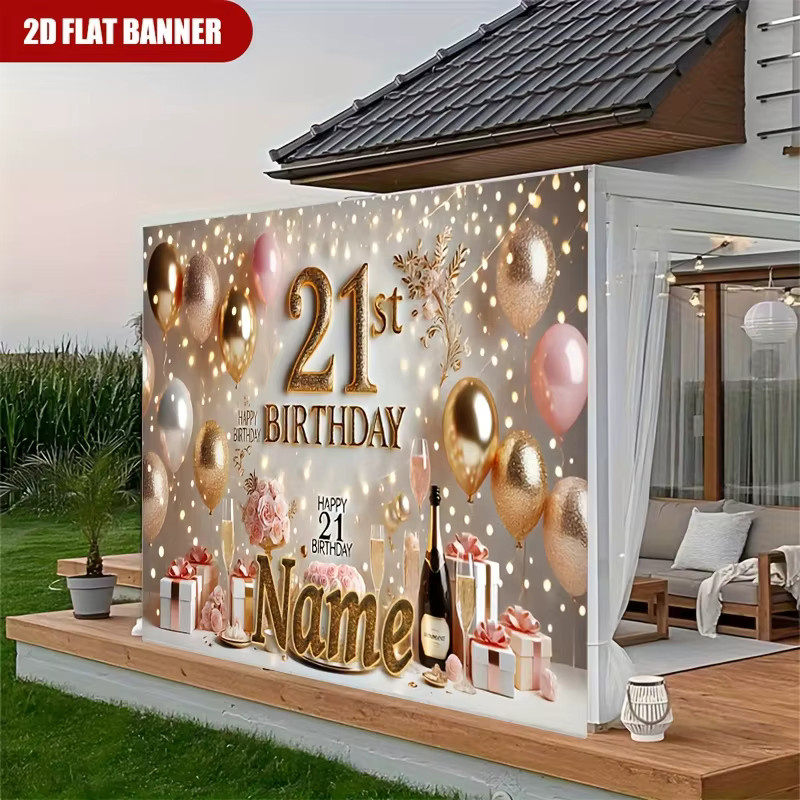 VIKAMA Party Wandteppich zum 21. Geburtstag mit Champagner- und Blumenmotiv in Pink - Bild 5
