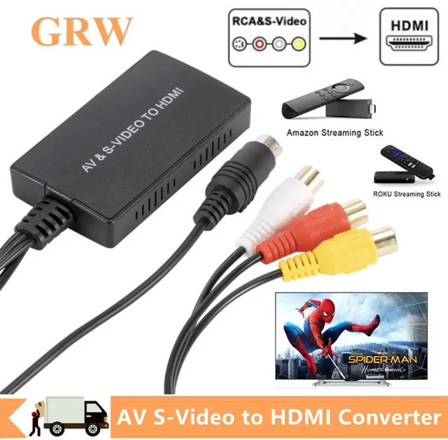 GRWIBEOU S-Video zu HDMI Konverter in Schwarz für HDTV, DVD und PS2/PS3, 1080P AV RCA CVBS Adapter - Bild 1