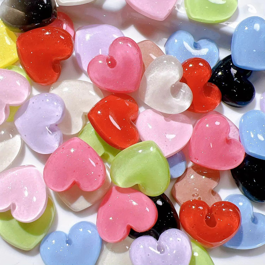 10 Stück Herz-Aufkleber aus Resin in Braun und Multicolour für DIY Scrapbook und Kühlschrank-Dekoration - Bild 2