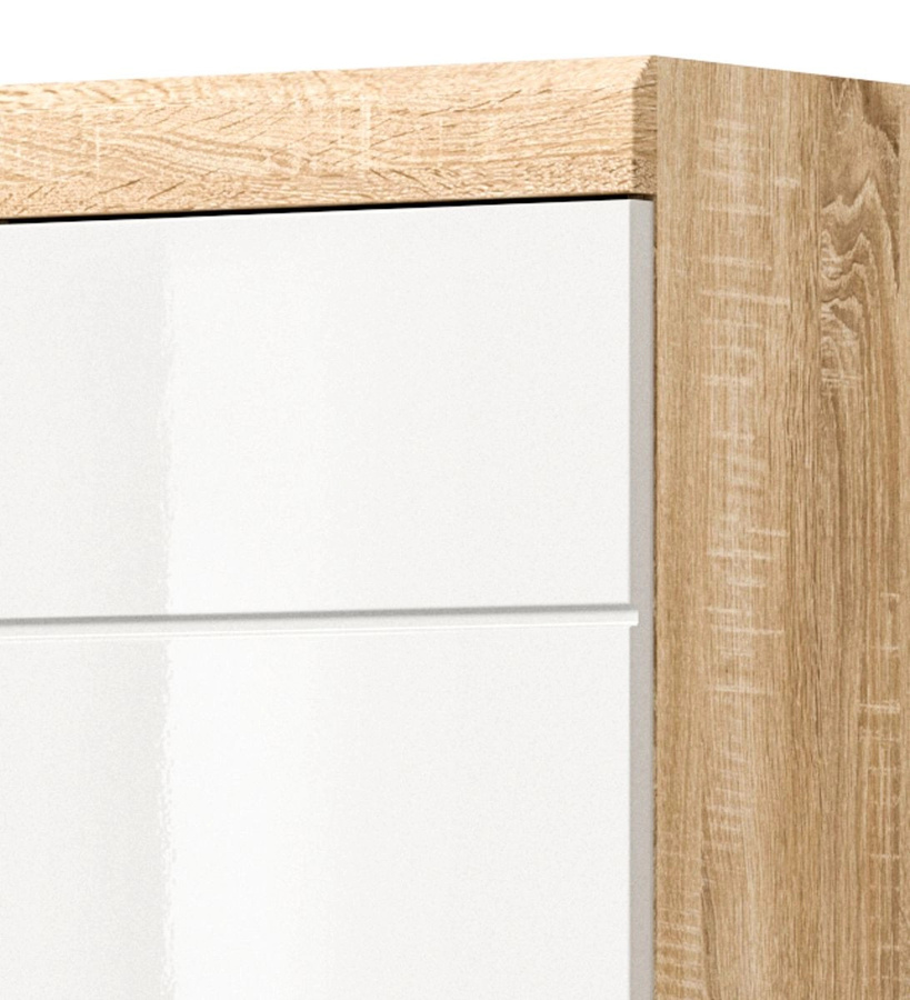 Inn.Furn Badmöbel Set Mambo 3-teilig in Weiß Hochglanz und Eiche mit Waschtischunterschrank, Spiegelschrank und Hochschrank - Bild 2