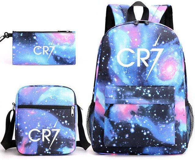3-teiliges Schulrucksack-Set Cristiano Ronaldo mit Schultasche und Federmäppchen aus Oxford-Stoff, Mehrfarbig - Bild 1