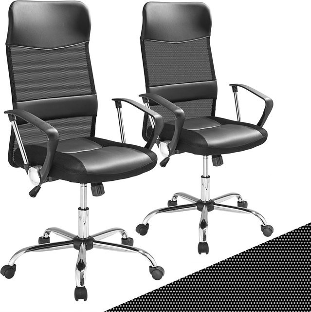 Casaria 2er-Set Bürostühle in Schwarz mit Netz und Kunstleder sowie verstellbarer Gewichtsanpassung - Bild 1
