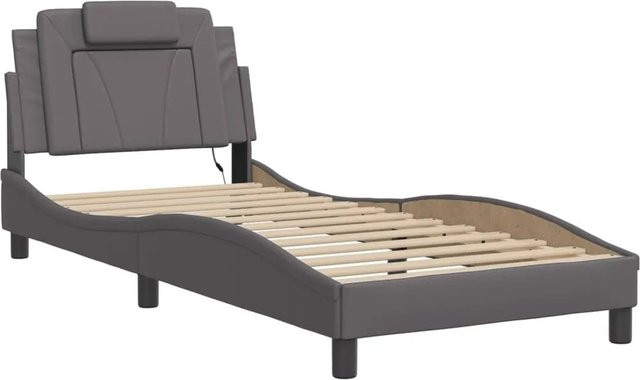 vidaXL Bettgestell mit LED-Unterbettbeleuchtung und USB-Ladeport in Grau, B/T/H: 80 x 200 cm - Bild 1