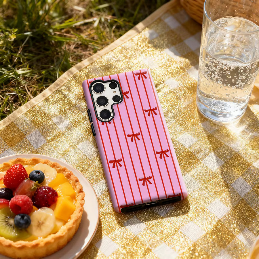 Glänzende Doppelschichtige Handyhülle mit Rosa und Rotem Schleifenmuster für Samsung Galaxy S25 Ultra, S24 und S23 Ultra Plus - Bild 5