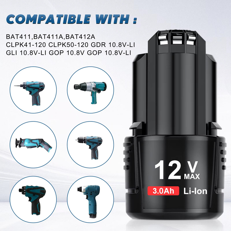 Bosch Li-Ion Akku 12V/10,8V 3000mAh Schwarz für BAT411 BAT412 BAT413 BAT414 BAT412A BAT413A Akku-Werkzeuge - Bild 5