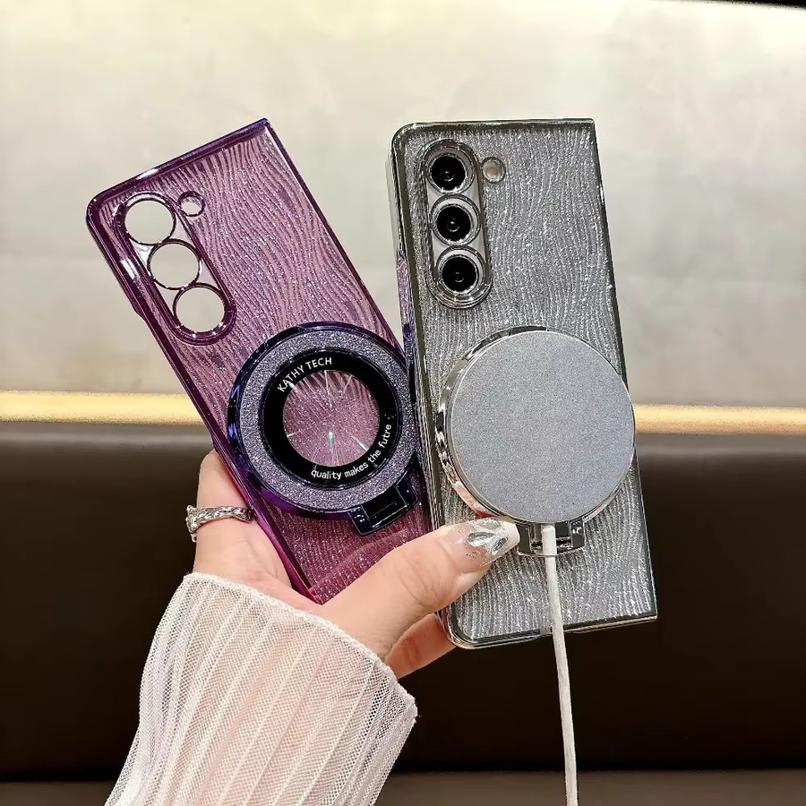 Magnetische Schutzhülle mit Sparkle Glitter Water Ripple Beschichtung für Samsung Galaxy Z Fold 7, 6, 5, 4, 3 5G in Gold - Bild 1