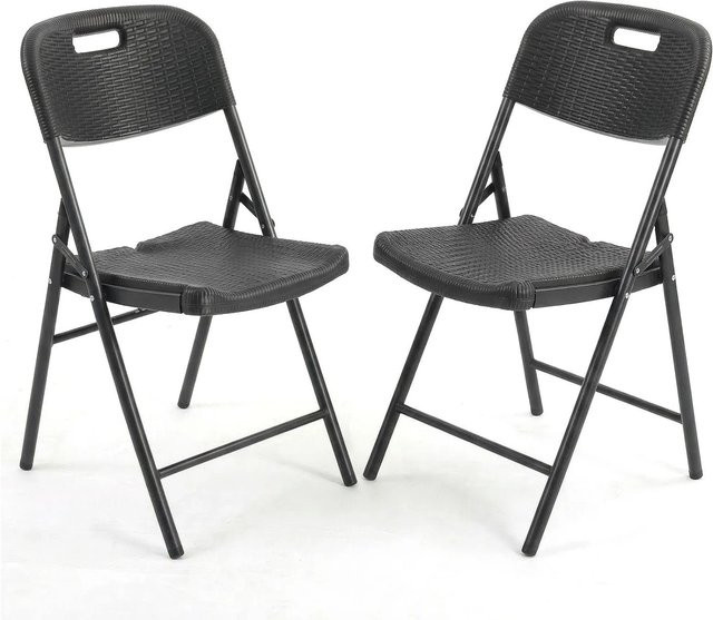 Sekey Klappstühle im 2er Set in Schwarz mit Rattanoptik, belastbar bis 150 kg - Bild 1
