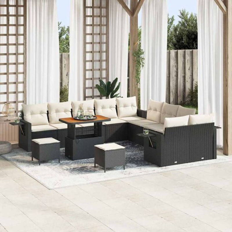 vidaxl Garten-Sofa-Set aus Poly-Rattan mit Speicherfunktion in Schwarz, 13-teiliges modernes Set - Bild 1
