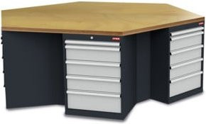 Stier 6-Eck-Werkbank in Anthrazit und Grau aus Stahl und Holz, B/T/H: 250,0 x 216,5 x 86,0 cm - Bild 1