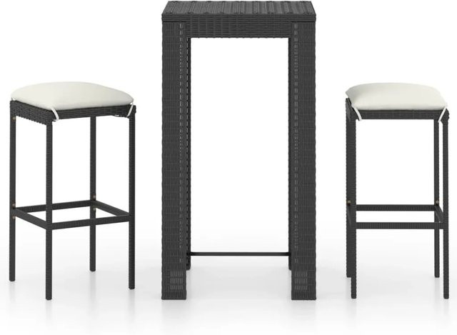 vidaXL 3-teiliges Gartenbar-Set aus Poly-Rattan mit Kissen in Schwarz - Bild 1
