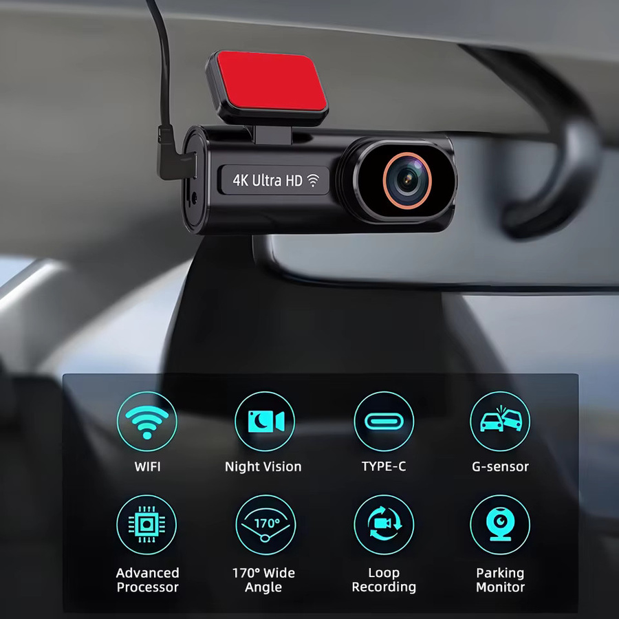ACCEO 4K Auto-Dashcam mit WLAN und GPS, Mini-DVR mit Dual-Objektiv, 1080P Nachtsicht, 24H Parküberwachung und APP-Steuerung, Black Box - Bild 2