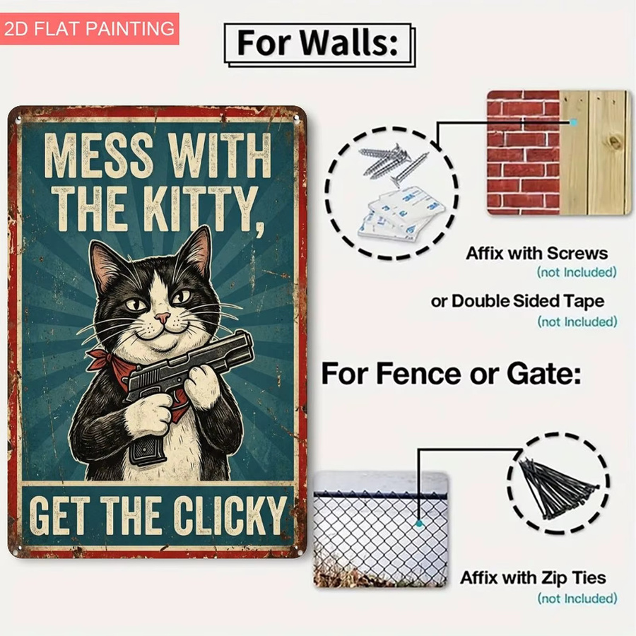 Vintage Aluminiumschild CIFBUY Mess With The Kitty Get The Claw Wanddekoration mit Katzenmotiv, B: 20,32 cm, H: 30,48 cm - Bild 5
