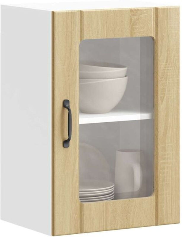 Küchen-Hängeschrank Lucca mit Glastür von Vidaxl in Sonoma-Eiche Natur und Braun - Bild 1