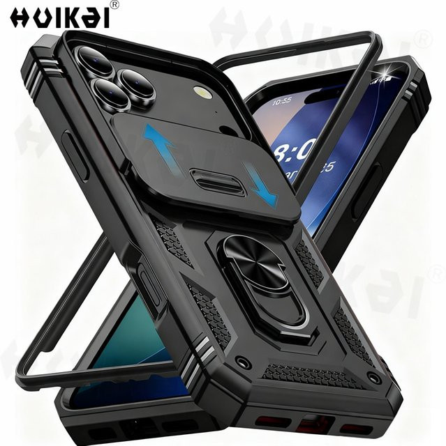 Huikai Heavy Duty Slide-Kamerahülle mit 360 Grad drehbarem Ständer für iPhone 17 Pro Max 17 Air 16 Pro Max 15 14 13 12 in Schwarz oder Grün - Bild 1