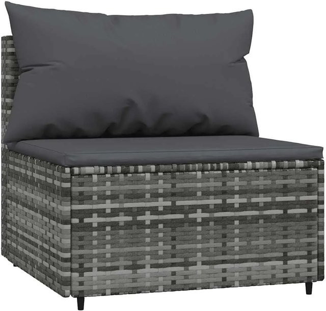 vidaXL Garten-Mittelsofa aus Poly-Rattan mit Kissen in Grau und Anthrazit - Bild 1
