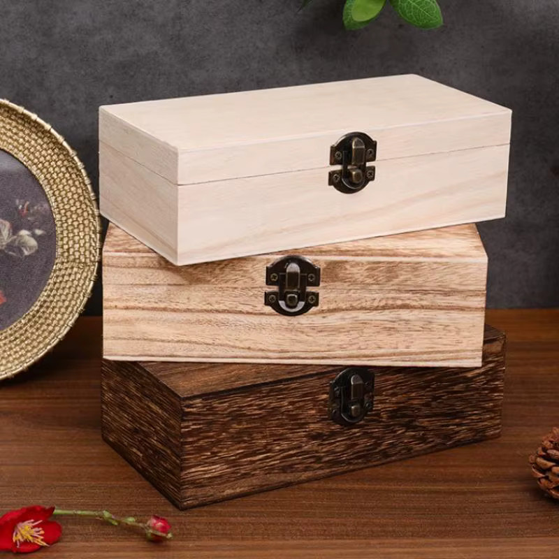Velishy Retro-Schmuckaufbewahrungsbox aus Holz in Braun mit Schloss als Vintage Schreibtisch-Organizer für Halsketten, Armbänder und Ringe - Bild 2