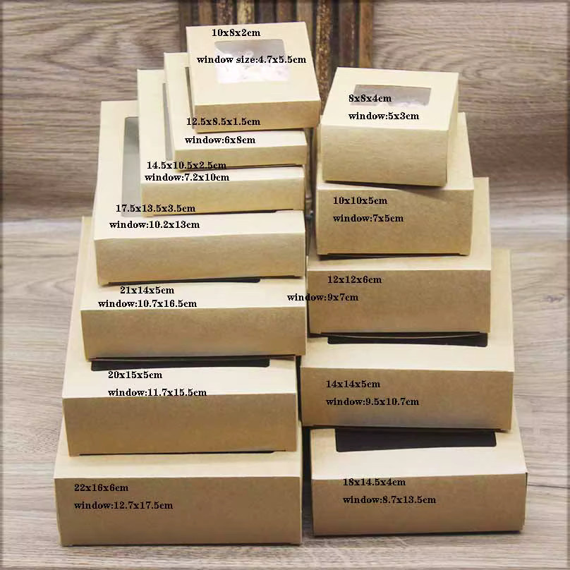10 Stück DIY Vintage Kraftpapier-Boxen mit Fenster in Braun und Weiß für Kuchen, Muffins und Geschenke bei Hochzeiten oder Familienfeiern - Bild 2