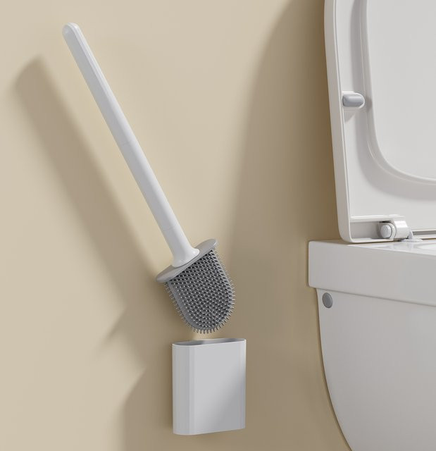 BRUSHZAZA Mini Silikon WC-Bürste mit Halter in Weiß, wasserdicht und schnelltrocknend - Bild 1